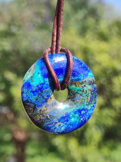 Azurite - malachite - chrysocolle bleu vert ~ collier pierres précieuses HIPPIE GOA Boho Tibet Ethno Nature Donut symbole protecteur pierre de guérison collectionneur homme femme