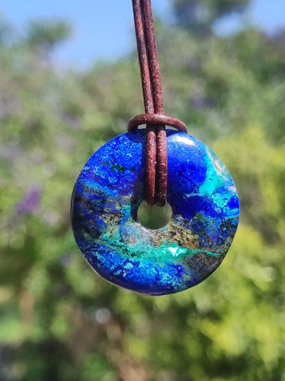 Azurite - malachite - chrysocolle bleu vert ~ collier pierres précieuses HIPPIE GOA Boho Tibet Ethno Nature Donut symbole protecteur pierre de guérison collectionneur homme femme