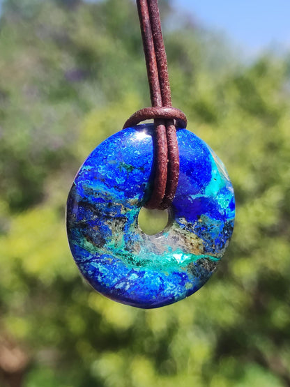 Azurite - malachite - chrysocolle bleu vert ~ collier pierres précieuses HIPPIE GOA Boho Tibet Ethno Nature Donut symbole protecteur pierre de guérison collectionneur homme femme