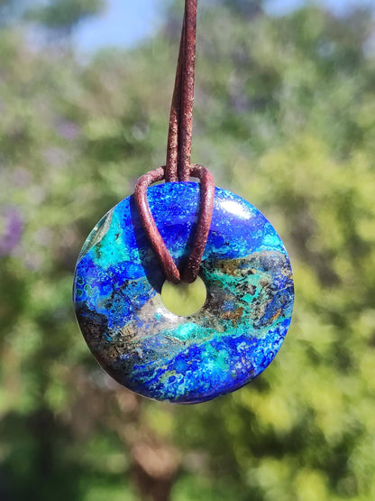 Azurite - malachite - chrysocolle bleu vert ~ collier pierres précieuses HIPPIE GOA Boho Tibet Ethno Nature Donut symbole protecteur pierre de guérison collectionneur homme femme