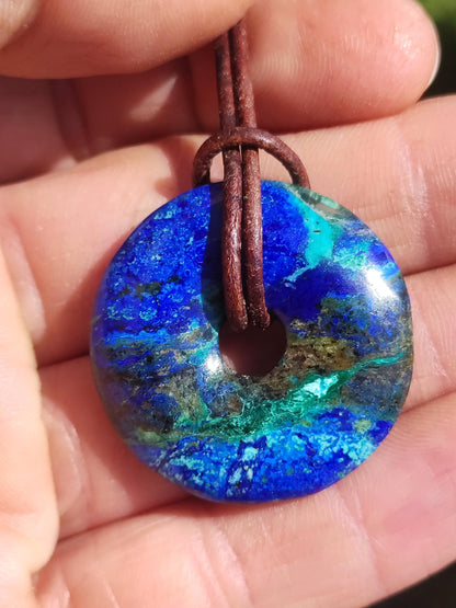 Azurite - malachite - chrysocolle bleu vert ~ collier pierres précieuses HIPPIE GOA Boho Tibet Ethno Nature Donut symbole protecteur pierre de guérison collectionneur homme femme