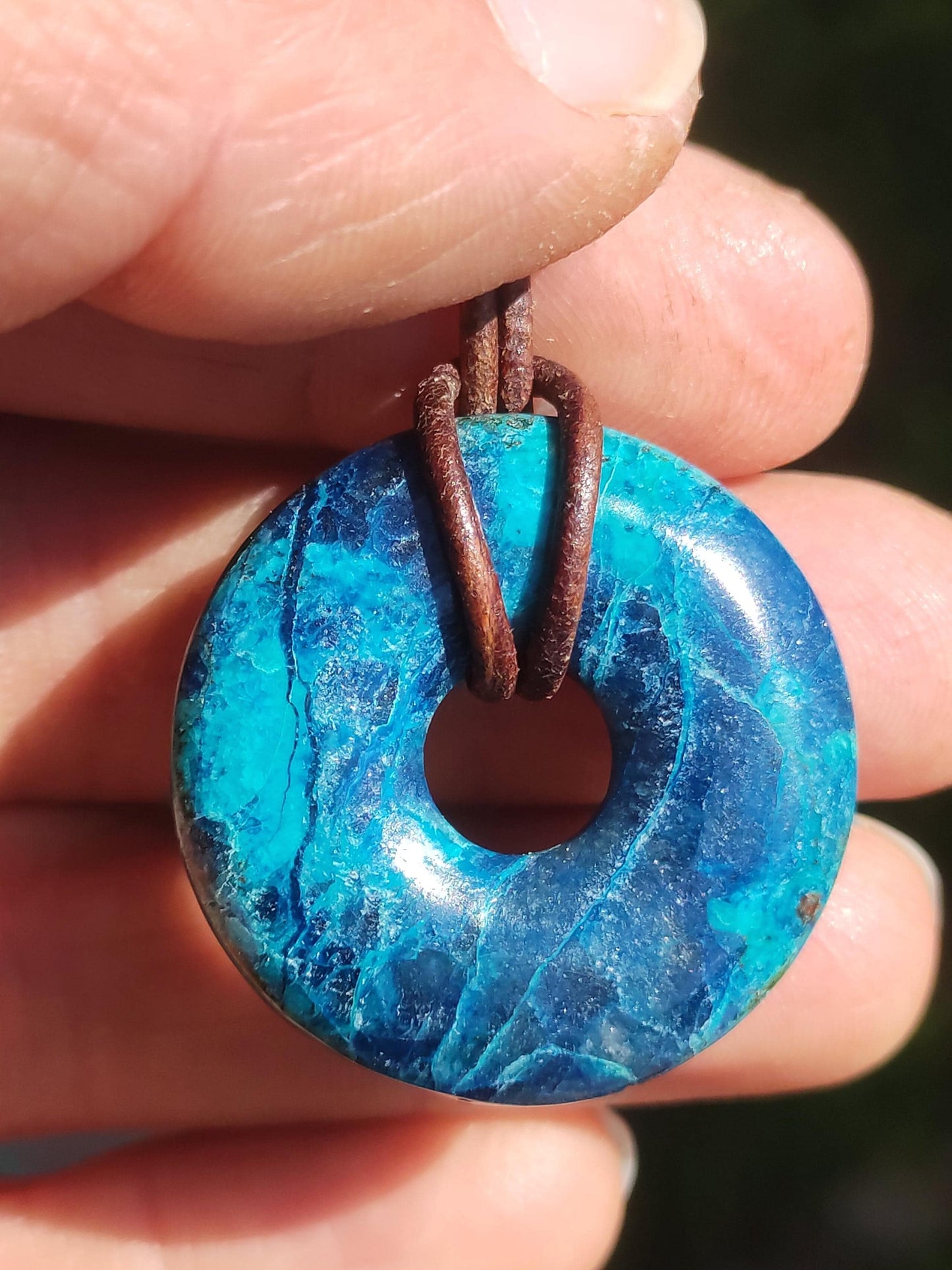Shattuckite - Chrysocoll Donut 30mm Gemstone Necklace Healing Stone Protection Symbol Man Woman Happiness HIPPIE GOA Boho Tibet Ethnic Natural Rarity Gift