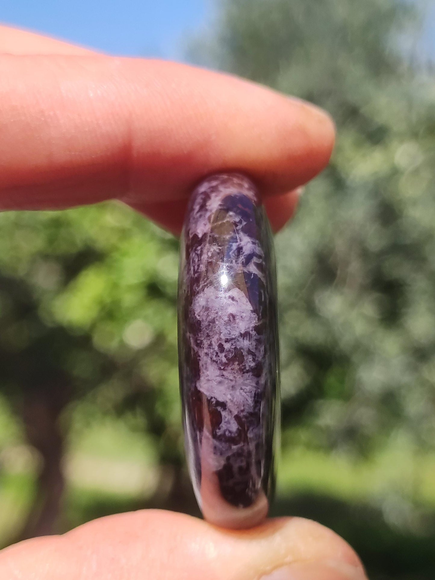 Sugilite, richterite, bustamite, pierre précieuse protectrice en forme de donut, cristal de guérison, objet de collection rare. Pendentif rond en sugilite rouge, bleue et violette, cadeau idéal.