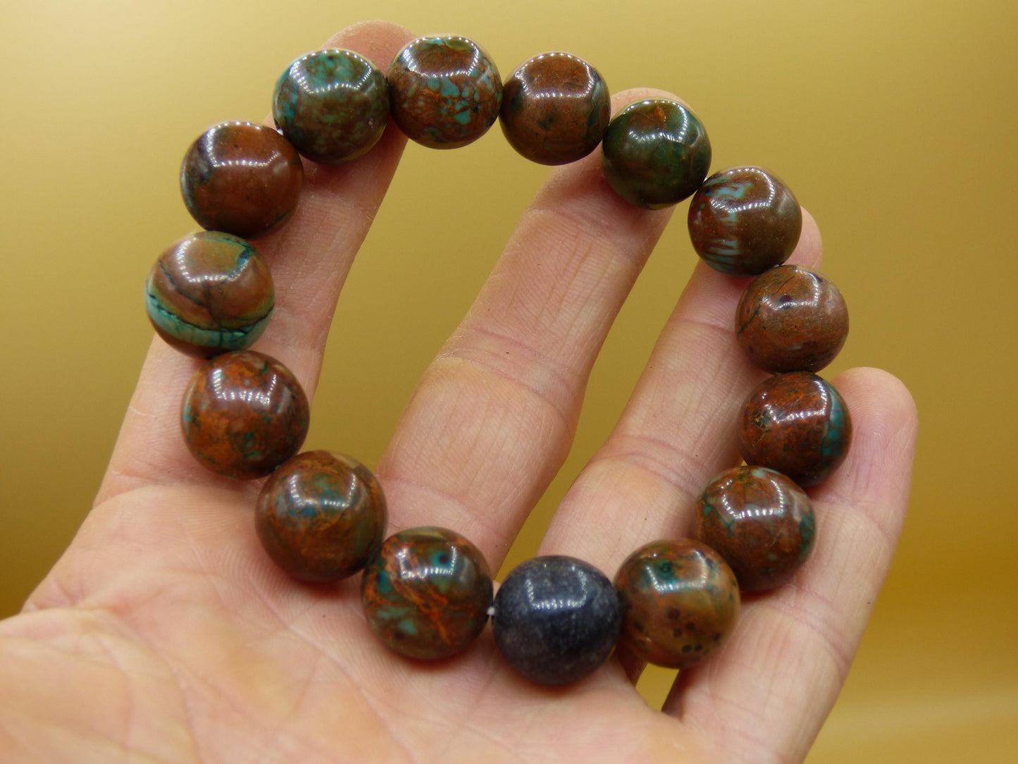 Bracelet en perles d'opale de 12 mm - Pierre précieuse *Unique* Pierre de guérison naturelle Cristal Chakra Cadeau rare pour hommes et femmes, Multicolore, Rouge, Bleu