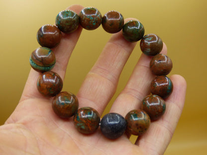 Bracelet en perles d'opale de 12 mm - Pierre précieuse *Unique* Pierre de guérison naturelle Cristal Chakra Cadeau rare pour hommes et femmes, Multicolore, Rouge, Bleu
