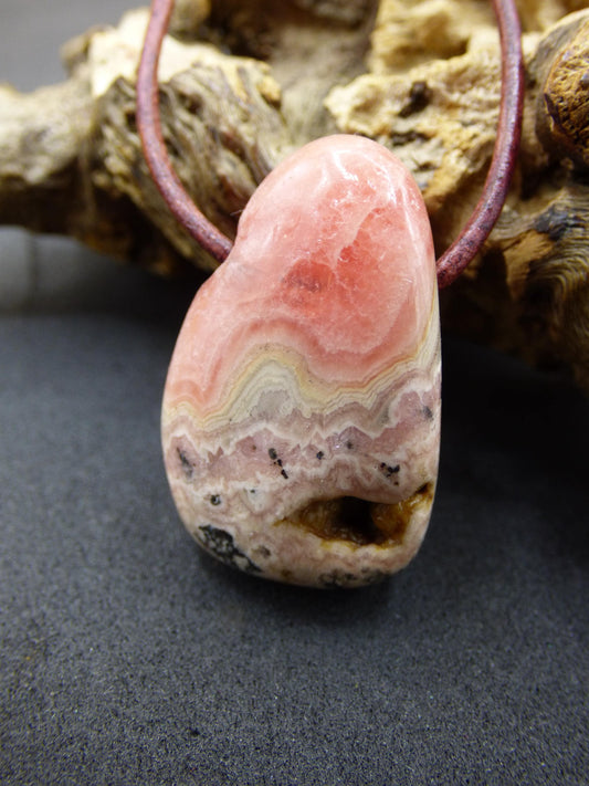 Rhodochrosite A - gemstone necklace pink healing stone him her man woman gift lucky pendant HIPPIE GOA Boho Tibet Ethno Nature unique