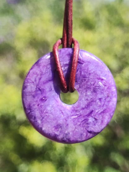 Charoite AAA Donut protecteur - Collier de donuts en pierres précieuses Rareté Symbole de protection rare Pierre de guérison Cristal HIPPIE Boho Ethnique Homme Femme Cadeau Lui Elle