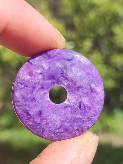 Charoite AAA Donut protecteur - Collier de donuts en pierres précieuses Rareté Symbole de protection rare Pierre de guérison Cristal HIPPIE Boho Ethnique Homme Femme Cadeau Lui Elle