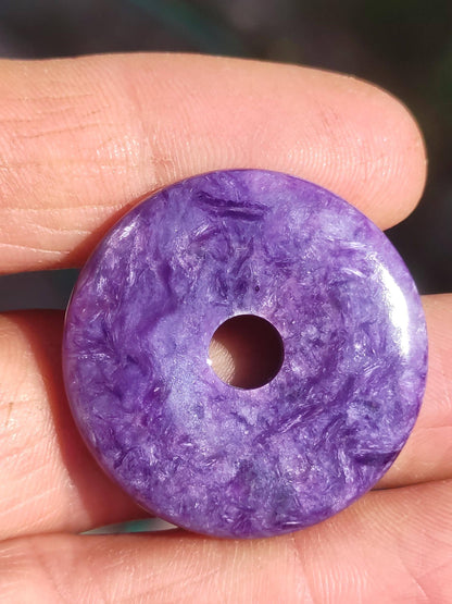 Charoite AAA Donut protecteur - Collier de donuts en pierres précieuses Rareté Symbole de protection rare Pierre de guérison Cristal HIPPIE Boho Ethnique Homme Femme Cadeau Lui Elle