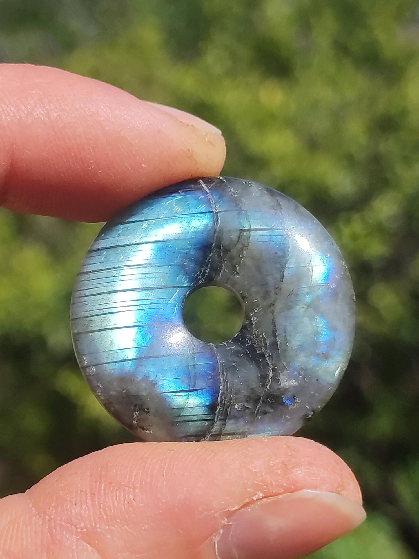 Labradorite ~ Donut 30mm ~ Collier de pierres précieuses Bleu Chatoyant Rareté Naturelle Protection Symbole Pierre de Guérison Cristal HIPPIE GOA Boho Tibet Ethno