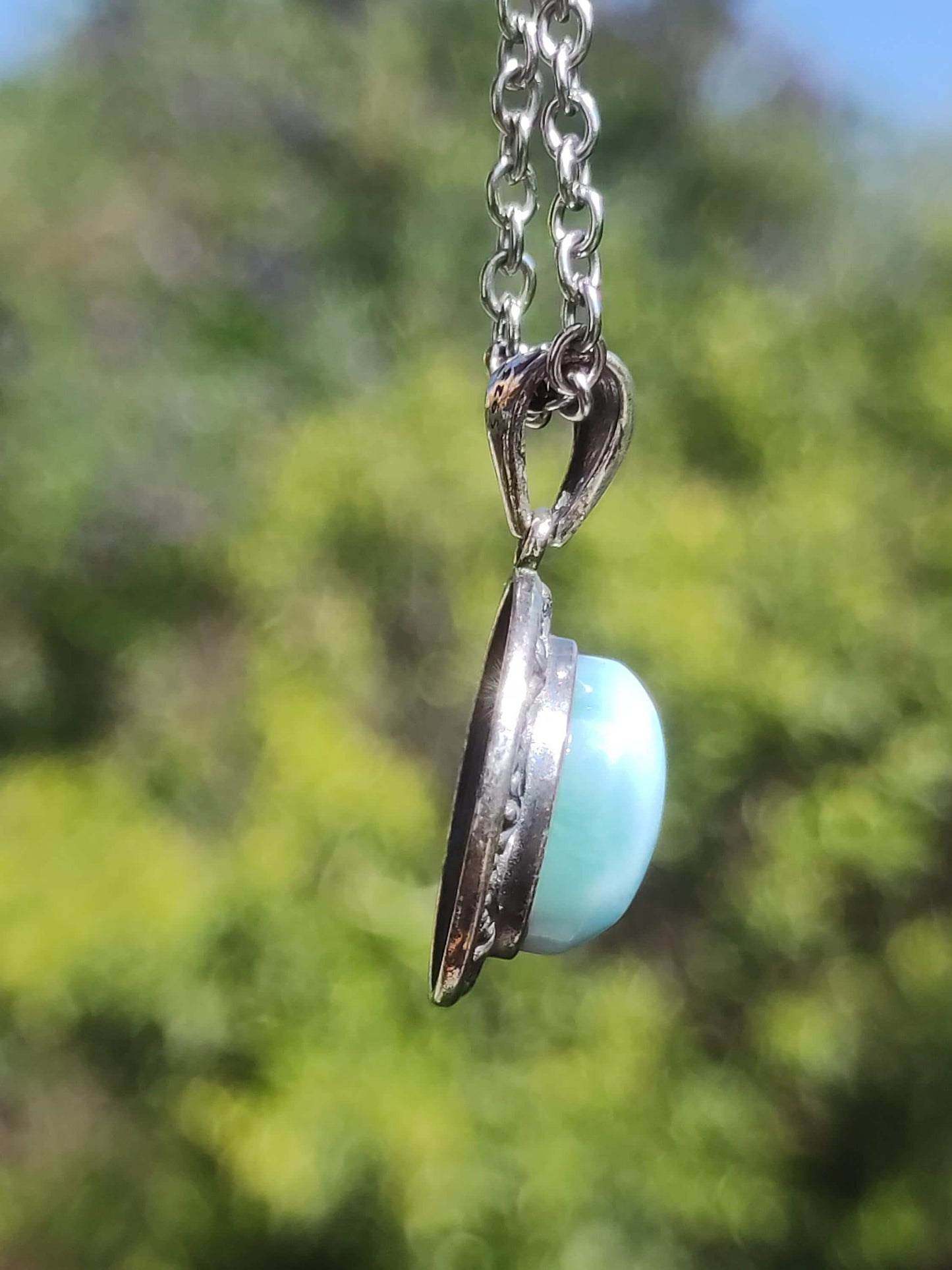 Larimar Collier Pierre précieuse vintage Argent 925 Femme Bijoux précieux antique vintage Pierre de guérison Rareté Mer Ciel bleu Cadeau femme amie