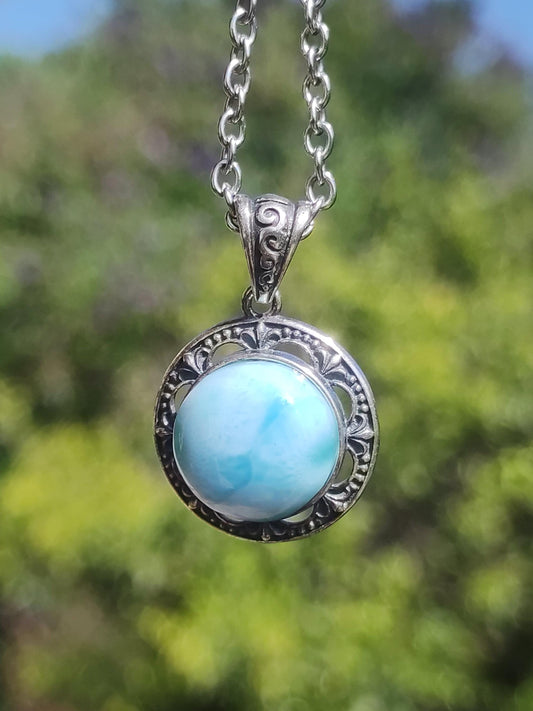 Larimar A Vintage Edelstein Kette 925 Silber Frau Schmuck Edel Antik Vintage Heilstein Rarität Meer Himmel blau Geschenk Frau Freundin