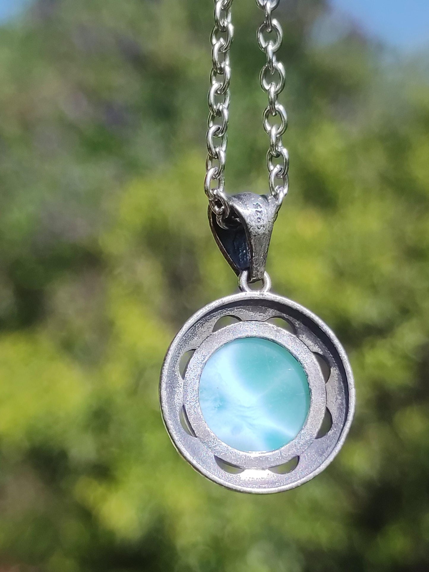 Larimar Collier Pierre précieuse vintage Argent 925 Femme Bijoux précieux antique vintage Pierre de guérison Rareté Mer Ciel bleu Cadeau femme amie