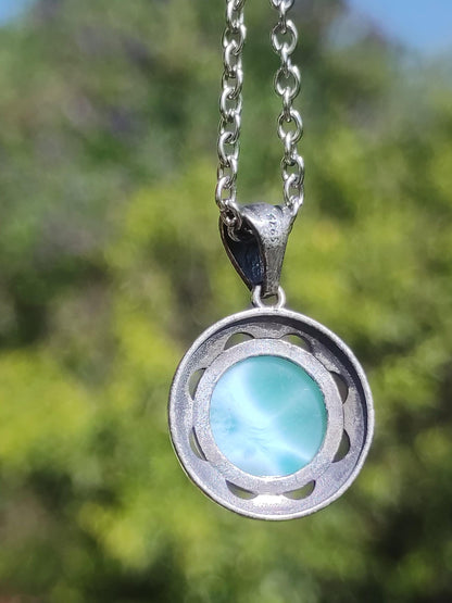 Larimar Collier Pierre précieuse vintage Argent 925 Femme Bijoux précieux antique vintage Pierre de guérison Rareté Mer Ciel bleu Cadeau femme amie