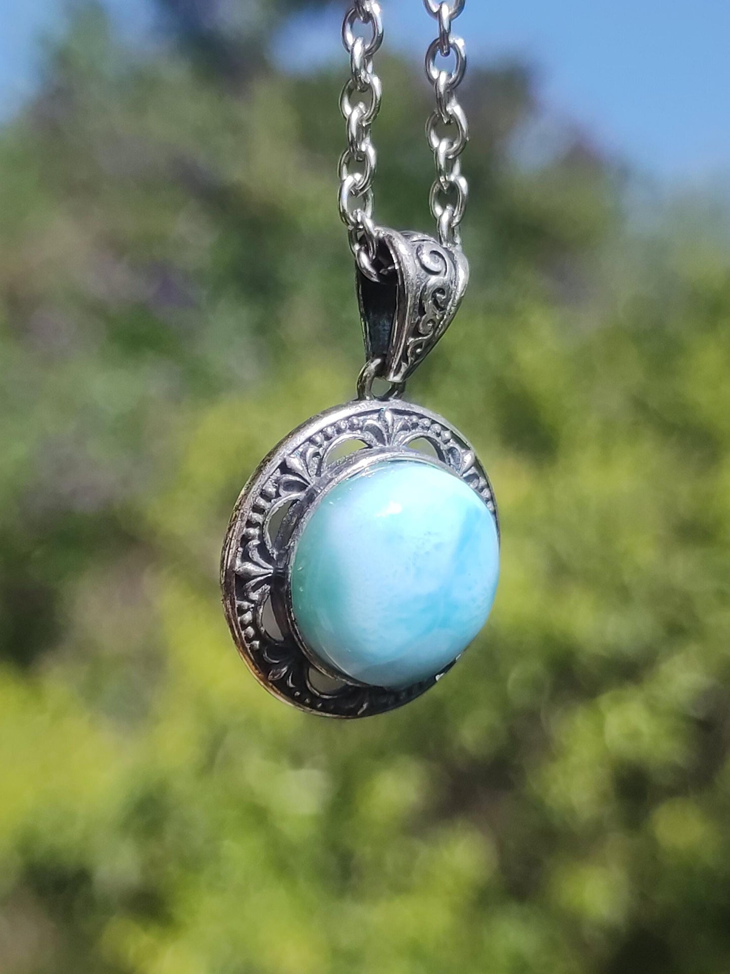Larimar Collier Pierre précieuse vintage Argent 925 Femme Bijoux précieux antique vintage Pierre de guérison Rareté Mer Ciel bleu Cadeau femme amie