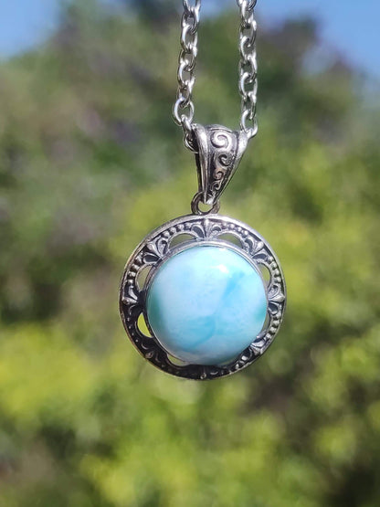 Larimar Collier Pierre précieuse vintage Argent 925 Femme Bijoux précieux antique vintage Pierre de guérison Rareté Mer Ciel bleu Cadeau femme amie
