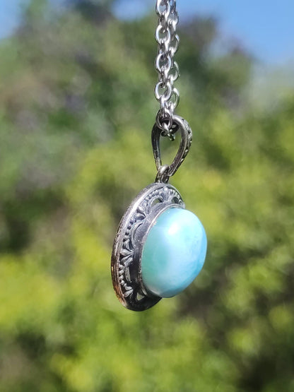 Larimar Collier Pierre précieuse vintage Argent 925 Femme Bijoux précieux antique vintage Pierre de guérison Rareté Mer Ciel bleu Cadeau femme amie