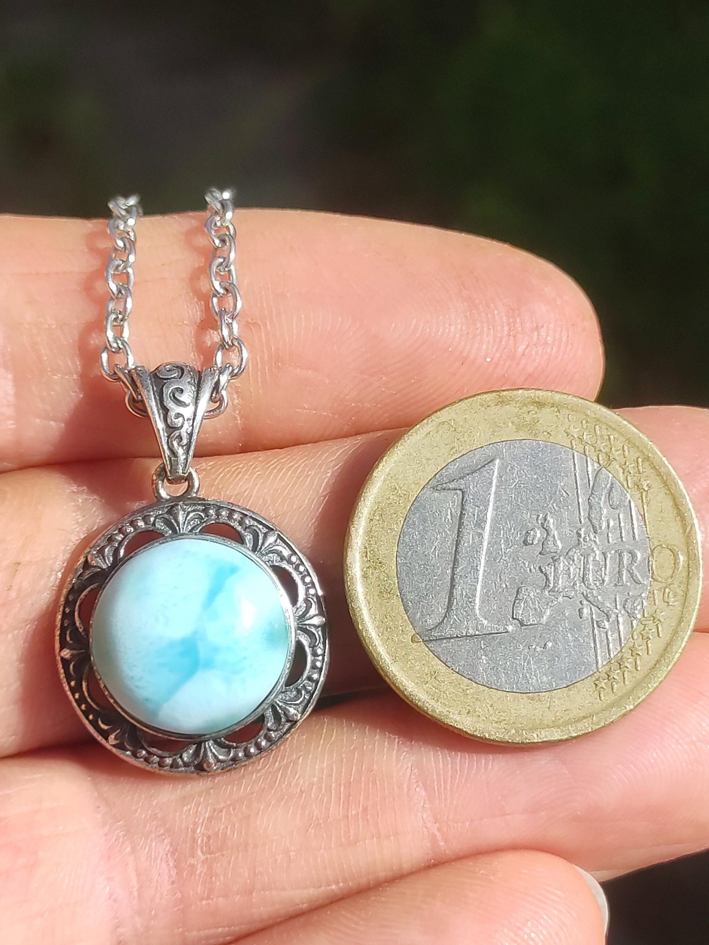 Larimar Collier Pierre précieuse vintage Argent 925 Femme Bijoux précieux antique vintage Pierre de guérison Rareté Mer Ciel bleu Cadeau femme amie