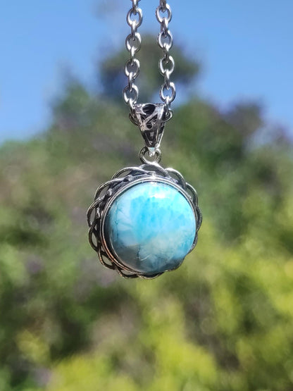 Collier vintage en larimar, argent 925, bijou femme, élégant, ancien, vintage, pierre de guérison, rareté, bleu mer et ciel, cadeau pour femme, amie