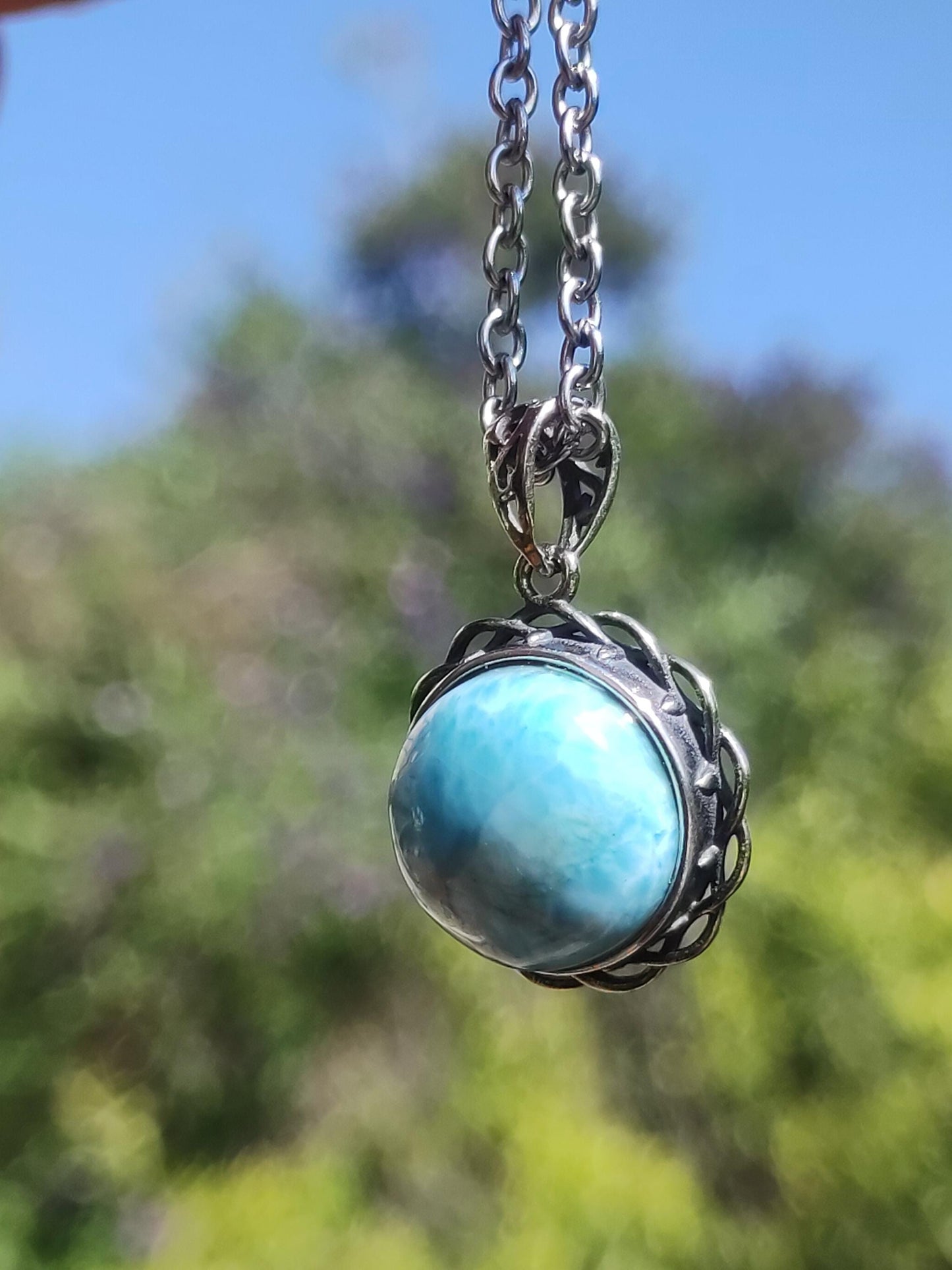 Collier vintage en larimar, argent 925, bijou femme, élégant, ancien, vintage, pierre de guérison, rareté, bleu mer et ciel, cadeau pour femme, amie