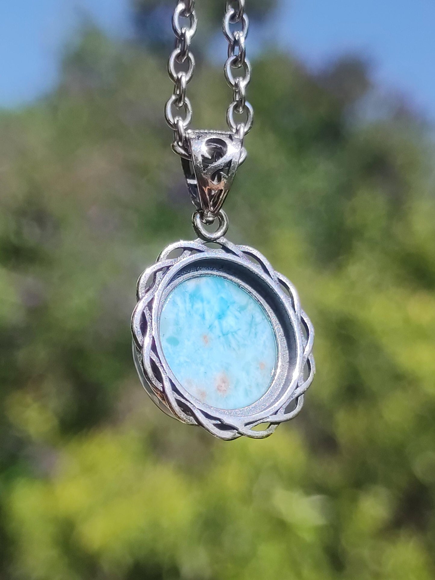 Collier vintage en larimar, argent 925, bijou femme, élégant, ancien, vintage, pierre de guérison, rareté, bleu mer et ciel, cadeau pour femme, amie