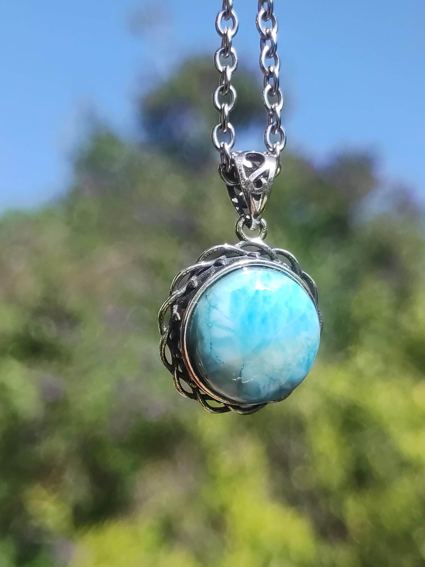 Collier vintage en larimar, argent 925, bijou femme, élégant, ancien, vintage, pierre de guérison, rareté, bleu mer et ciel, cadeau pour femme, amie