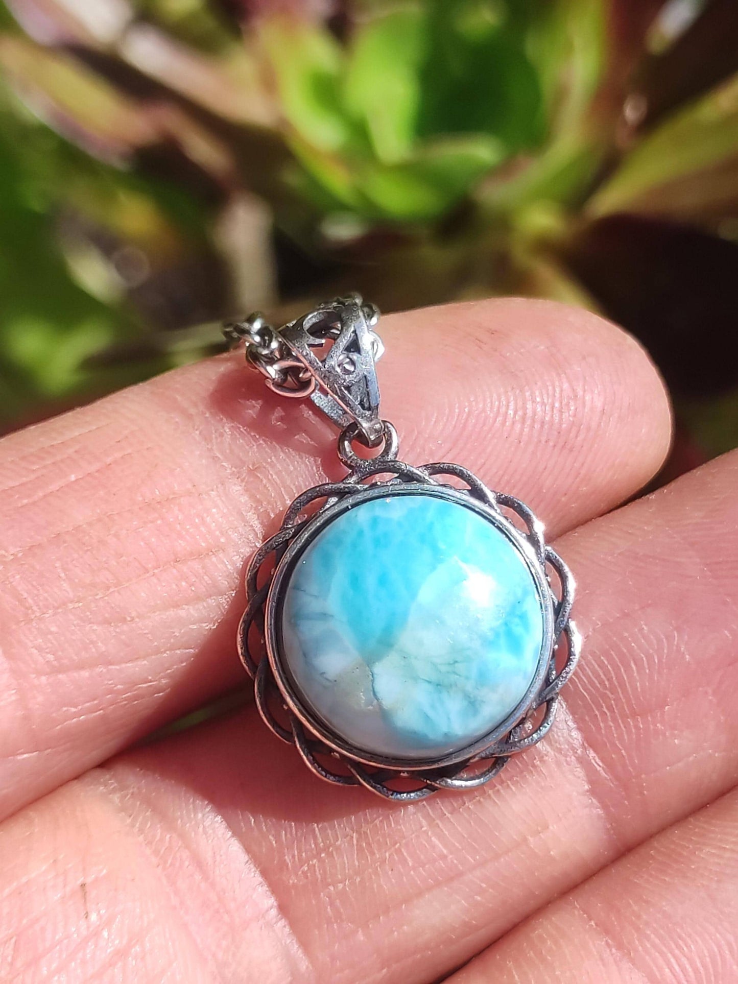 Collier vintage en larimar, argent 925, bijou femme, élégant, ancien, vintage, pierre de guérison, rareté, bleu mer et ciel, cadeau pour femme, amie