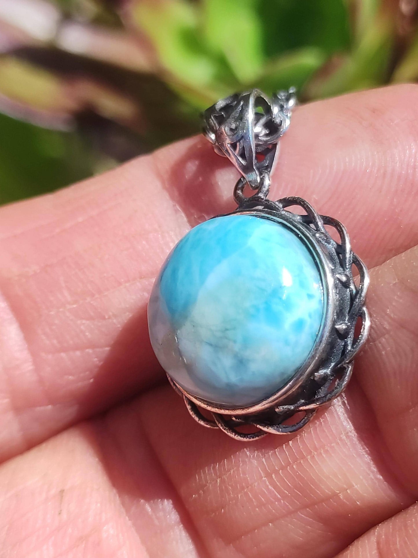 Collier vintage en larimar, argent 925, bijou femme, élégant, ancien, vintage, pierre de guérison, rareté, bleu mer et ciel, cadeau pour femme, amie