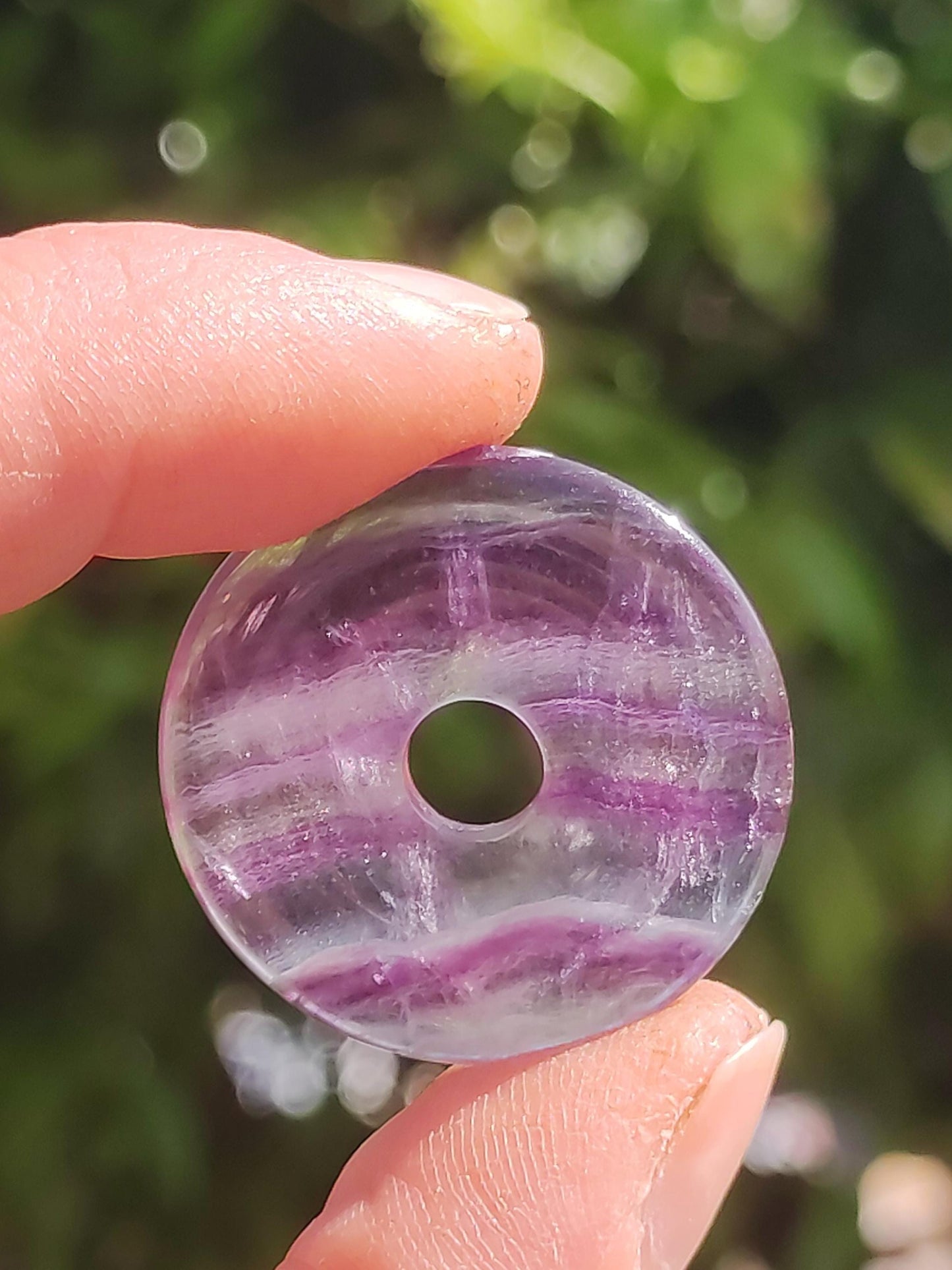Rainbow Fluorite 30mm Donut - Gemstone Necklace for Women, Men, and Children - Hippie, Goa, Boho, Ethnic, Nature, Protection Symbol Pendant, Healing Stone, Energy Gift