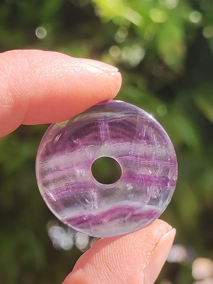 Rainbow Fluorite 30mm Donut - Gemstone Necklace for Women, Men, and Children - Hippie, Goa, Boho, Ethnic, Nature, Protection Symbol Pendant, Healing Stone, Energy Gift