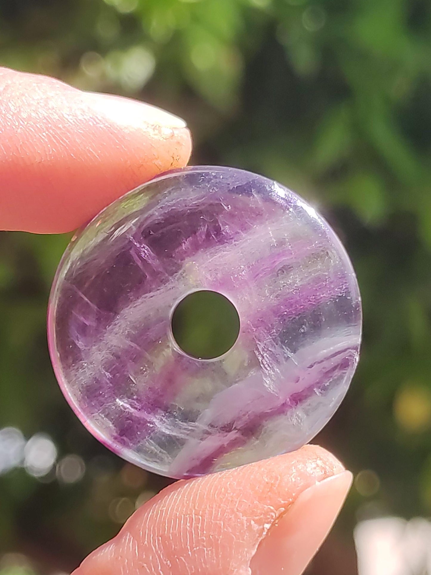 Rainbow Fluorite 30mm Donut - Gemstone Necklace for Women, Men, and Children - Hippie, Goa, Boho, Ethnic, Nature, Protection Symbol Pendant, Healing Stone, Energy Gift