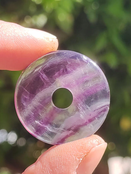 Rainbow Fluorite 30mm Donut - Gemstone Necklace for Women, Men, and Children - Hippie, Goa, Boho, Ethnic, Nature, Protection Symbol Pendant, Healing Stone, Energy Gift