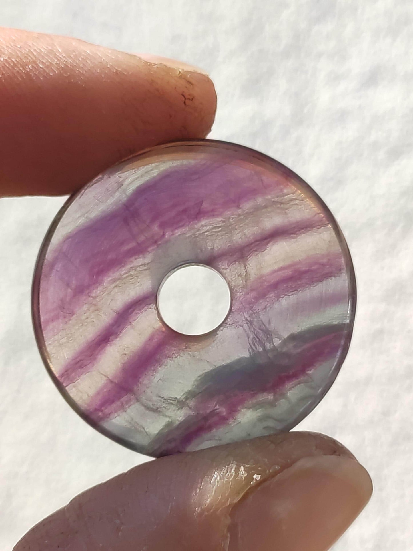 Rainbow Fluorite 30mm Donut - Gemstone Necklace for Women, Men, and Children - Hippie, Goa, Boho, Ethnic, Nature, Protection Symbol Pendant, Healing Stone, Energy Gift