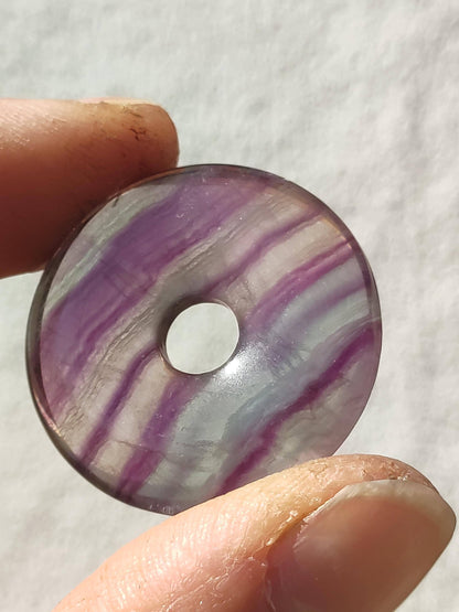 Rainbow Fluorite 30mm Donut - Gemstone Necklace for Women, Men, and Children - Hippie, Goa, Boho, Ethnic, Nature, Protection Symbol Pendant, Healing Stone, Energy Gift
