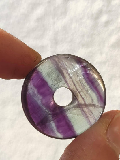 Rainbow Fluorite 30mm Donut - Gemstone Necklace for Women, Men, and Children - Hippie, Goa, Boho, Ethnic, Nature, Protection Symbol Pendant, Healing Stone, Energy Gift