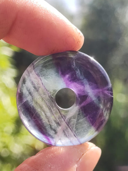 Rainbow Fluorite 30mm Donut - Gemstone Necklace for Women, Men, and Children - Hippie, Goa, Boho, Ethnic, Nature, Protection Symbol Pendant, Healing Stone, Energy Gift