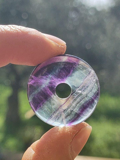 Rainbow Fluorite 30mm Donut - Gemstone Necklace for Women, Men, and Children - Hippie, Goa, Boho, Ethnic, Nature, Protection Symbol Pendant, Healing Stone, Energy Gift