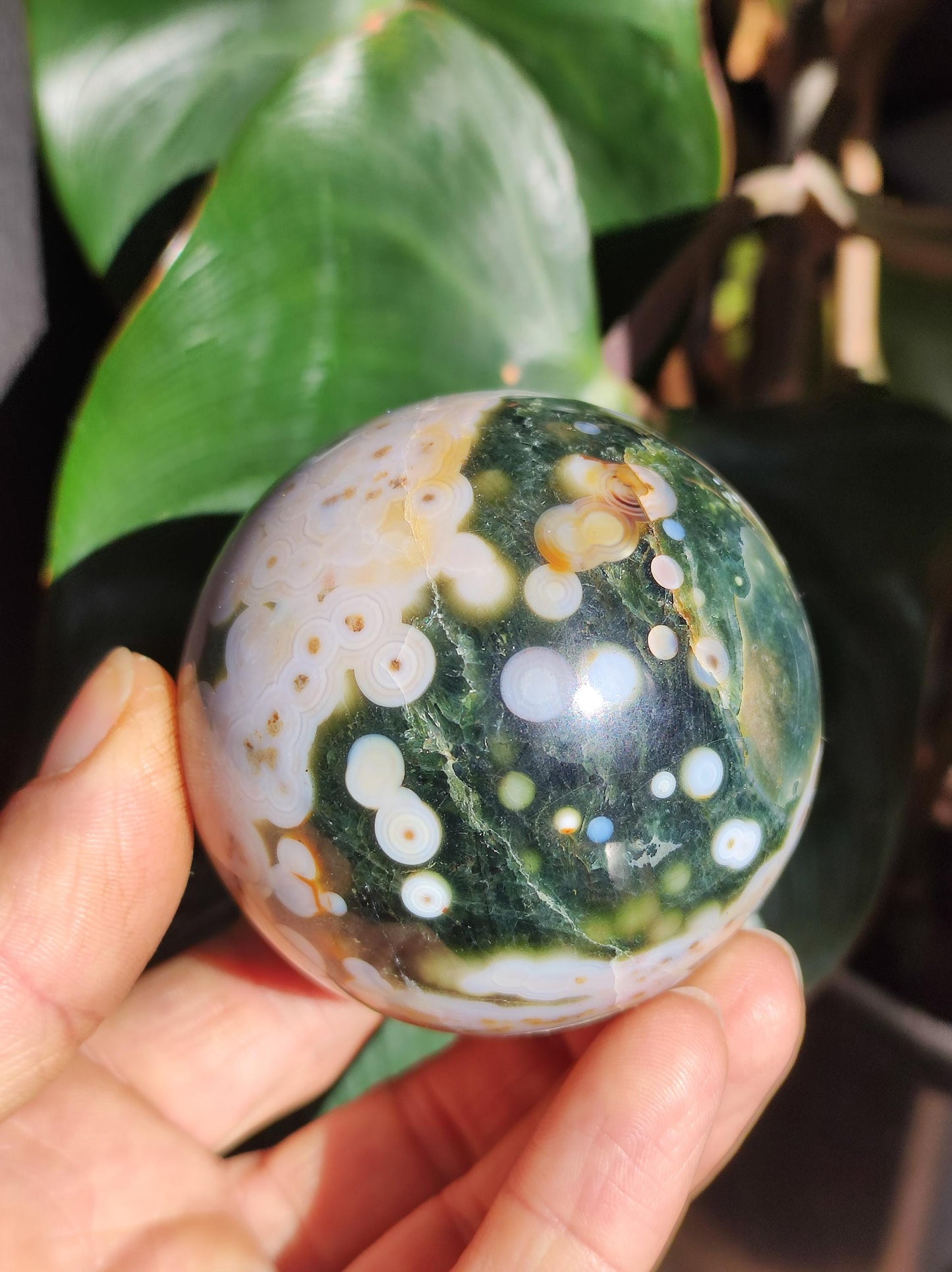 8 Adern Ocean Jaspis Orbicular grün weiß - Edelstein Kugel Natur Heilstein Deko Kristall Geschenk Er Sie Mann Frau Wohnung Energie Selten