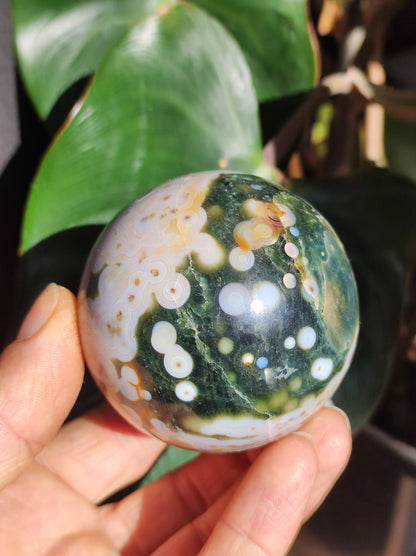 8 Adern Ocean Jaspis Orbicular grün weiß - Edelstein Kugel Natur Heilstein Deko Kristall Geschenk Er Sie Mann Frau Wohnung Energie Selten