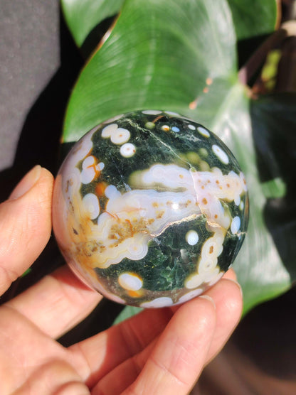 8 Adern Ocean Jaspis Orbicular grün weiß - Edelstein Kugel Natur Heilstein Deko Kristall Geschenk Er Sie Mann Frau Wohnung Energie Selten