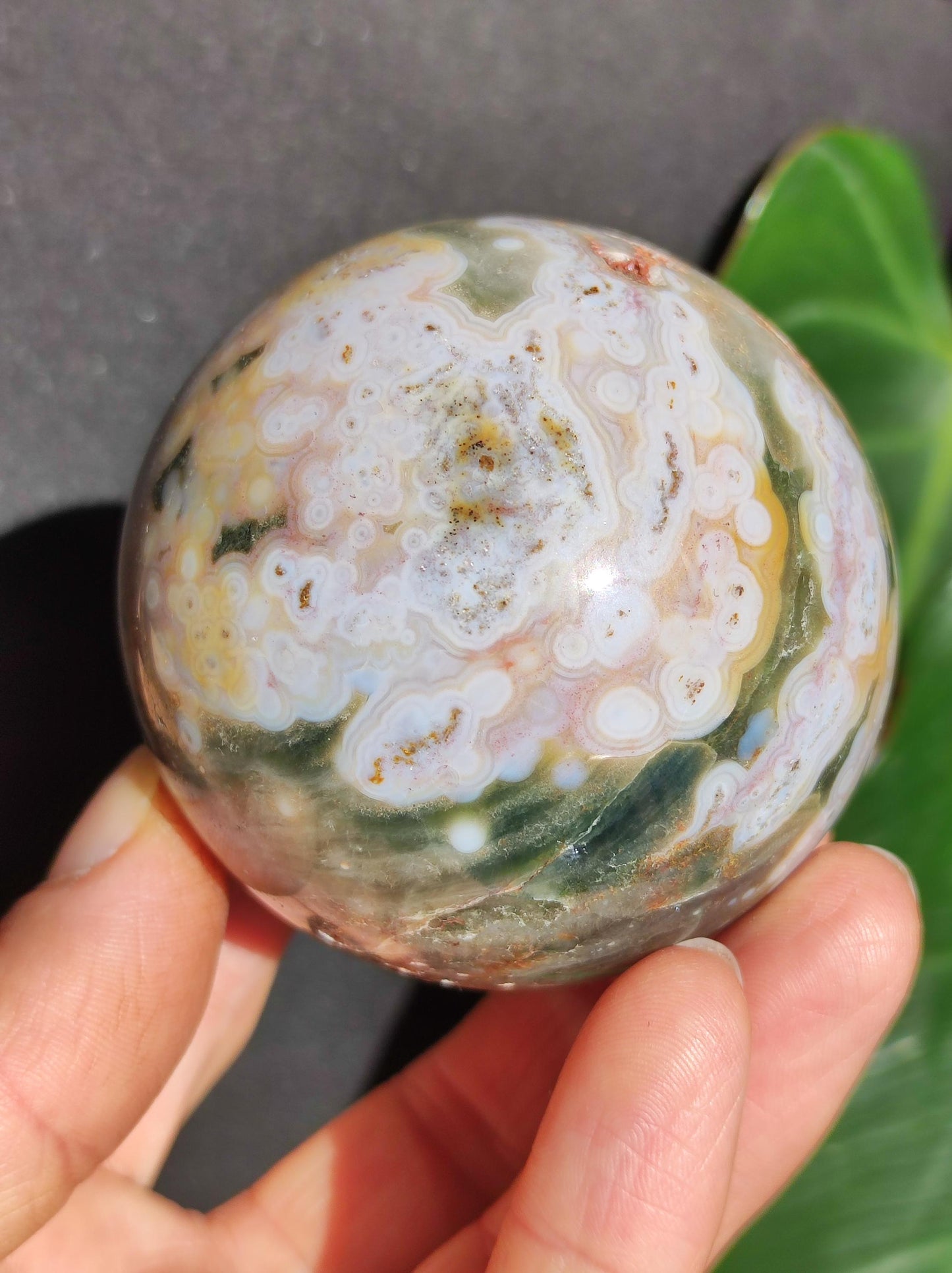 8 billes d'Océan Jaspe Orbiculaires vert blanc - Sphère en pierre précieuse naturelle de guérison pour la décoration, cadeau pour homme femme, appartement, énergie, rare