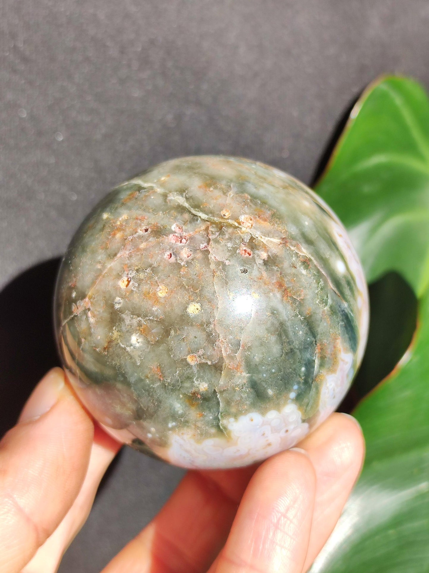 8 billes d'Océan Jaspe Orbiculaires vert blanc - Sphère en pierre précieuse naturelle de guérison pour la décoration, cadeau pour homme femme, appartement, énergie, rare
