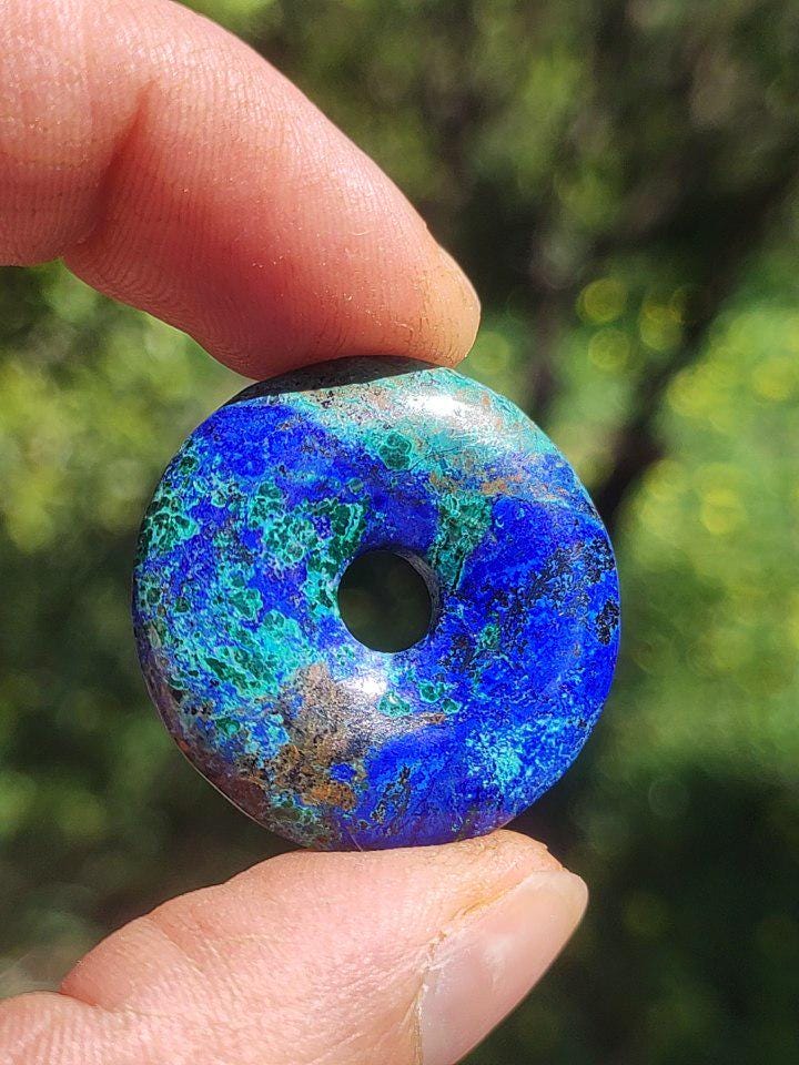 Azurite - malachite - chrysocolle bleu vert ~ collier pierres précieuses HIPPIE GOA Boho Tibet Ethno Nature Donut symbole protecteur pierre de guérison collectionneur homme femme