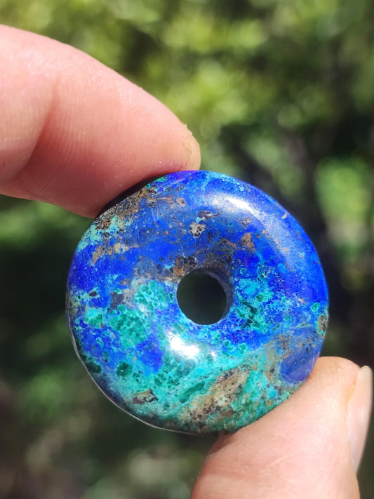 Azurit - Malachit - Chrysocoll blau grün ~ Edelstein Kette HIPPIE GOA Boho Tibet Ethno Nature Donut Schutzsymbol Heilstein Sammler Mann Frau
