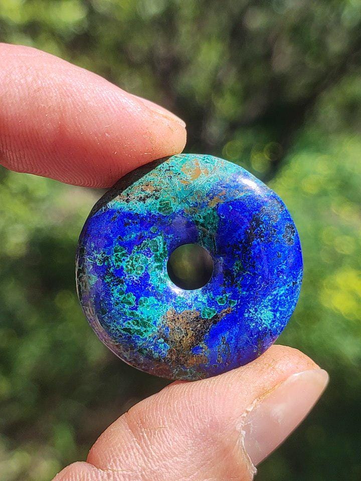 Azurite - malachite - chrysocolle bleu vert ~ collier pierres précieuses HIPPIE GOA Boho Tibet Ethno Nature Donut symbole protecteur pierre de guérison collectionneur homme femme