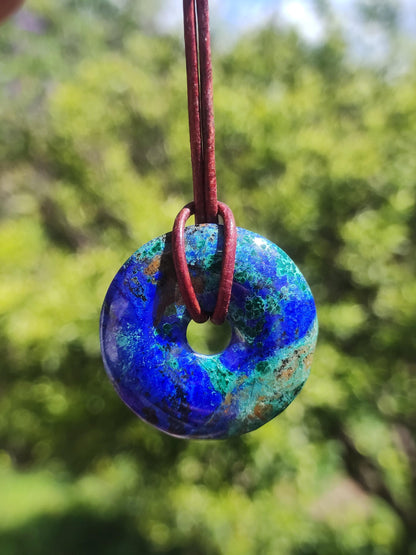 Azurite - malachite - chrysocolle bleu vert ~ collier pierres précieuses HIPPIE GOA Boho Tibet Ethno Nature Donut symbole protecteur pierre de guérison collectionneur homme femme