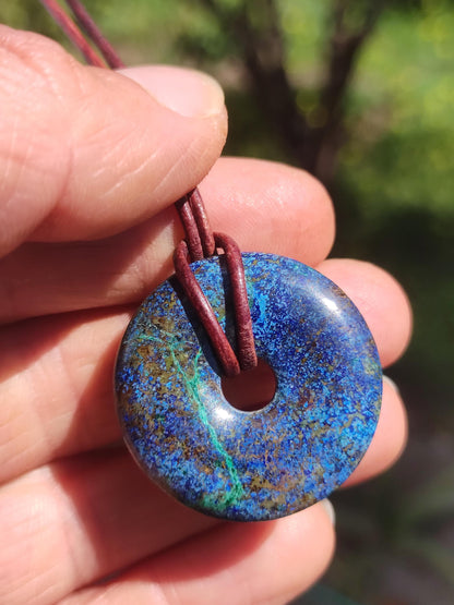Azurite - malachite - chrysocolle bleu vert ~ collier pierres précieuses HIPPIE GOA Boho Tibet Ethno Nature Donut symbole protecteur pierre de guérison collectionneur homme femme
