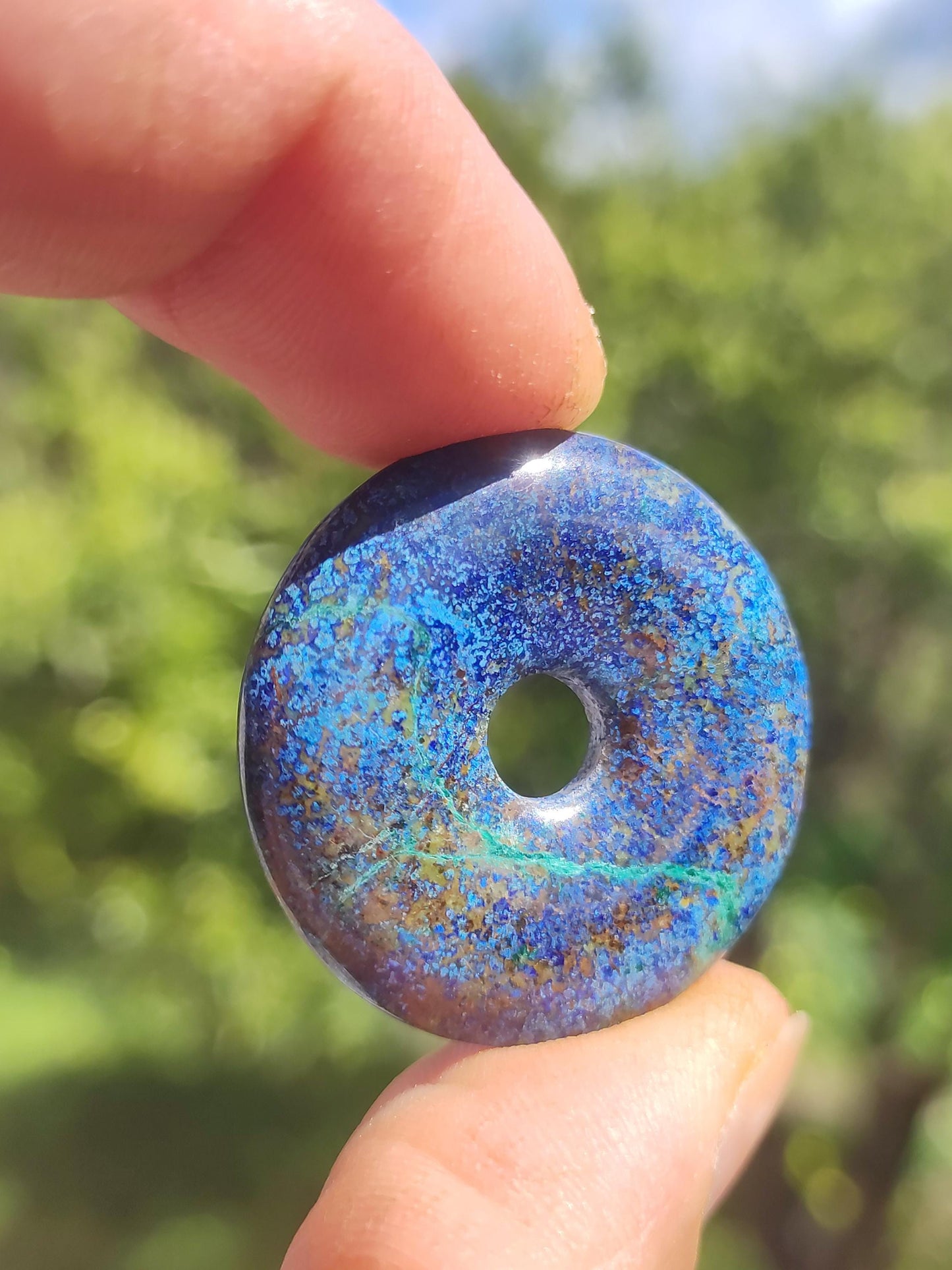 Azurite - malachite - chrysocolle bleu vert ~ collier pierres précieuses HIPPIE GOA Boho Tibet Ethno Nature Donut symbole protecteur pierre de guérison collectionneur homme femme
