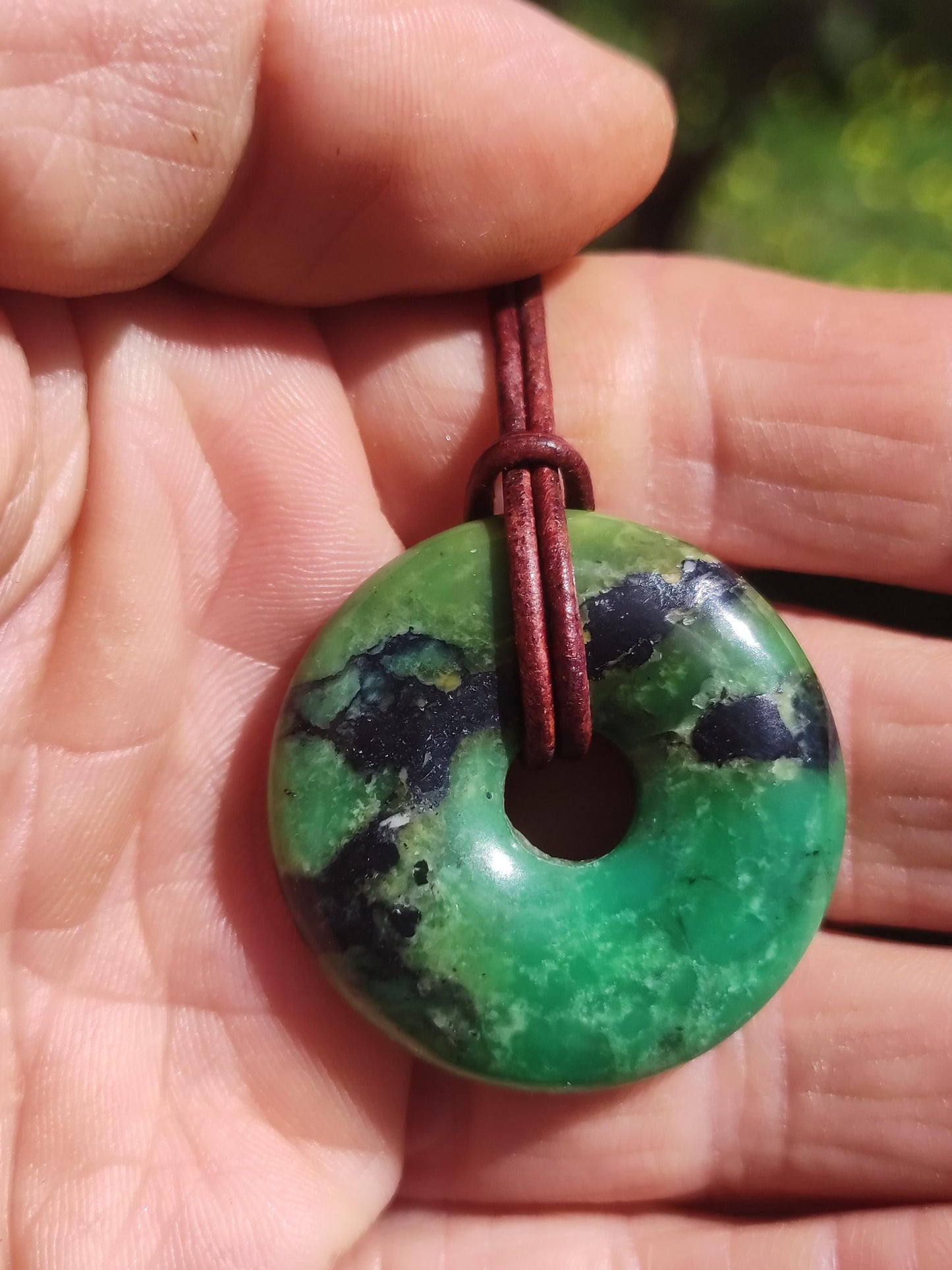 Variscite 30mm gemstone necklace donut pi disc round healing stone green natural rarity gift man woman him her friend brother lucky pendant