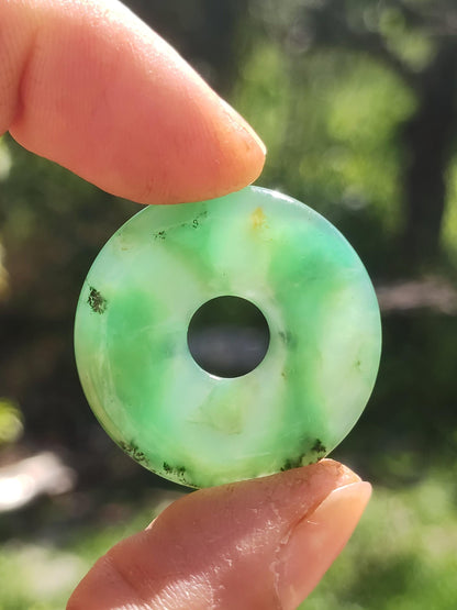 Chrysoprase Gemstone Donut Necklace Green Natural GOA Boho Hippie Ethnic Protection Symbol Healing Stone Collector Unique Man Woman He She Gift Pendant